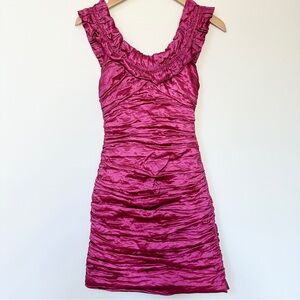 BCBGMaxAzria Ruched Hot Pink Metallic Mini Sleeveless Dress